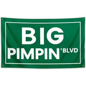 Big Pimpin'Blvd 3x5Ft Funny Quote Flag Banner UV Resistance Man Cave Wall Flag with Brass Grommets for College Dorm Room Decor Outdoor Parties