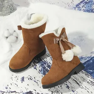 Winter Mid-High Tube Bowknot Boots-Suitable for 14 Years Old and below Casual Fashion Solid Color Snow Boots, Eeucc off, Non-Slip, Wear-Resistant, Suitable for Parties, Lined Cloth, Rubber Sole-Daily Warmth and Comfort, Platform Design