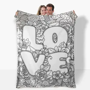 Colorable Flannel Art Blanket (Markers Not Included) Suitable for Sofas, Beds, and Travel Use Ideal As A Gift for Birthdays, Christmas, or Valentine's Day.Features Digital Printing, A Modern Design, and Comfortable Material
