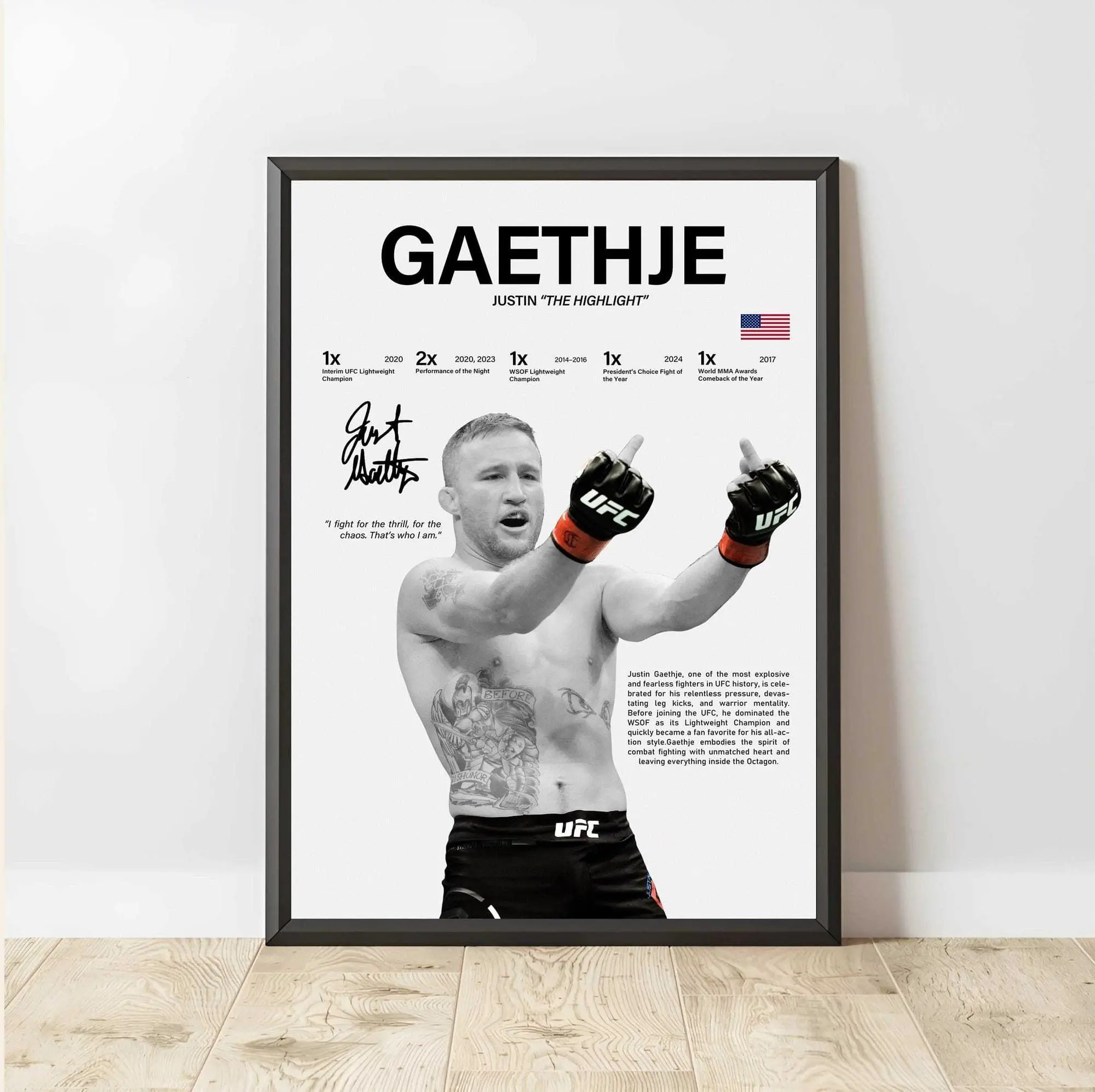Justin Gaethje Poster UFC Wall Art MMA Print Sports Room Decor Fight Fan Gift ( Unframed - Print Only )