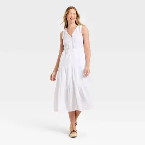 Women's Button-Down Tiered Midi A-Line Dress - Universal Thread White S