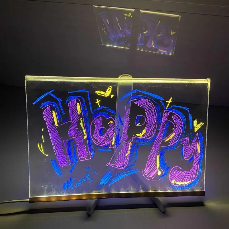 LED color note board with stand,2024 New Glowing Acrylic Message Marker Board, Glowing dry erase board can be used as a drawing pad, memo, letter boar