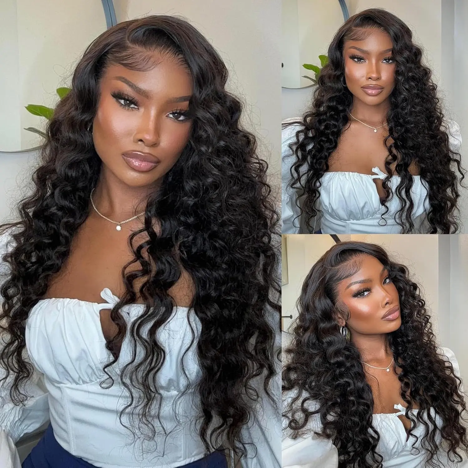 13x6 Lace Front  Wigs Human Hair Burmese Curly Wig for Black Women 180% Density Water Wave Pre Plucked Transparent Lace Frontal 100% Human Hair Wigs with Spiral End Natural Color