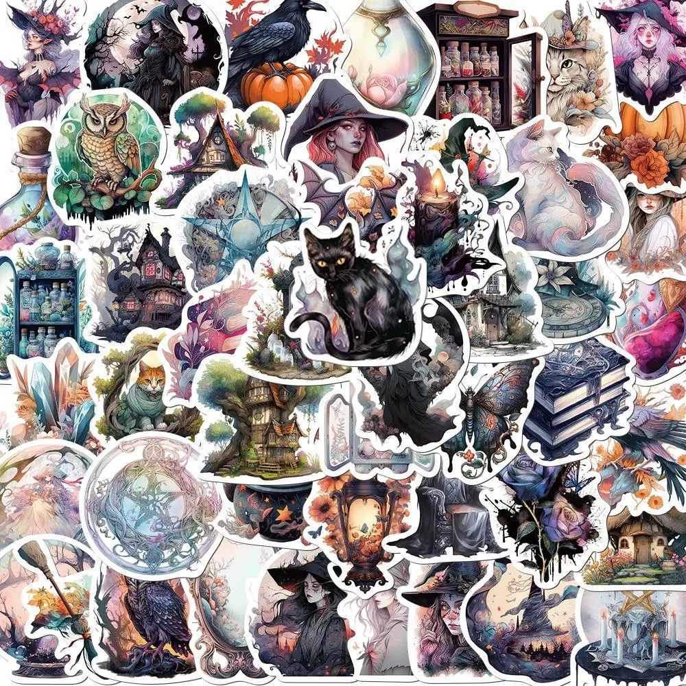 50pcs Cartoon Witch Style Series Graffiti Sticker, Children's Decorative Collage Decal, PVC Waterproof DIY Decorative Sticker For Stationery Computer