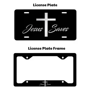 Jesus Saves License Plate and  Frame Set Christian Car Accessories for Men Women Religious Car Decor Faith New Car Gift Idea