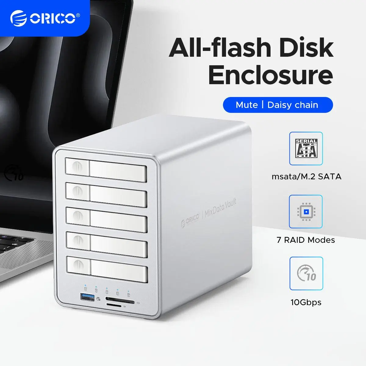 ORICO All-Flash 2.5-inch USB-C Docking Station with 5 Gbps Data Transfer Speed, Compatible with 2.5'' SSD, Featuring 10 Gbps Hub Expansion and Support for Up to 40 TB Storage Capacity - 8858RC3