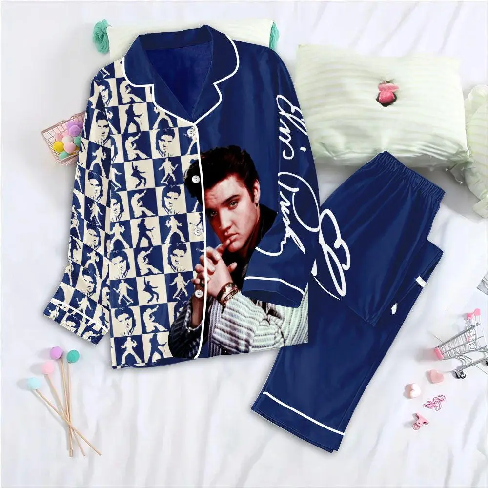 Elvis Presley Pajamas Set, 1950s Rock n Roll Nightwear, Retro Music Lover Gift for Her, Pink Vintage Vinyl Record PJs