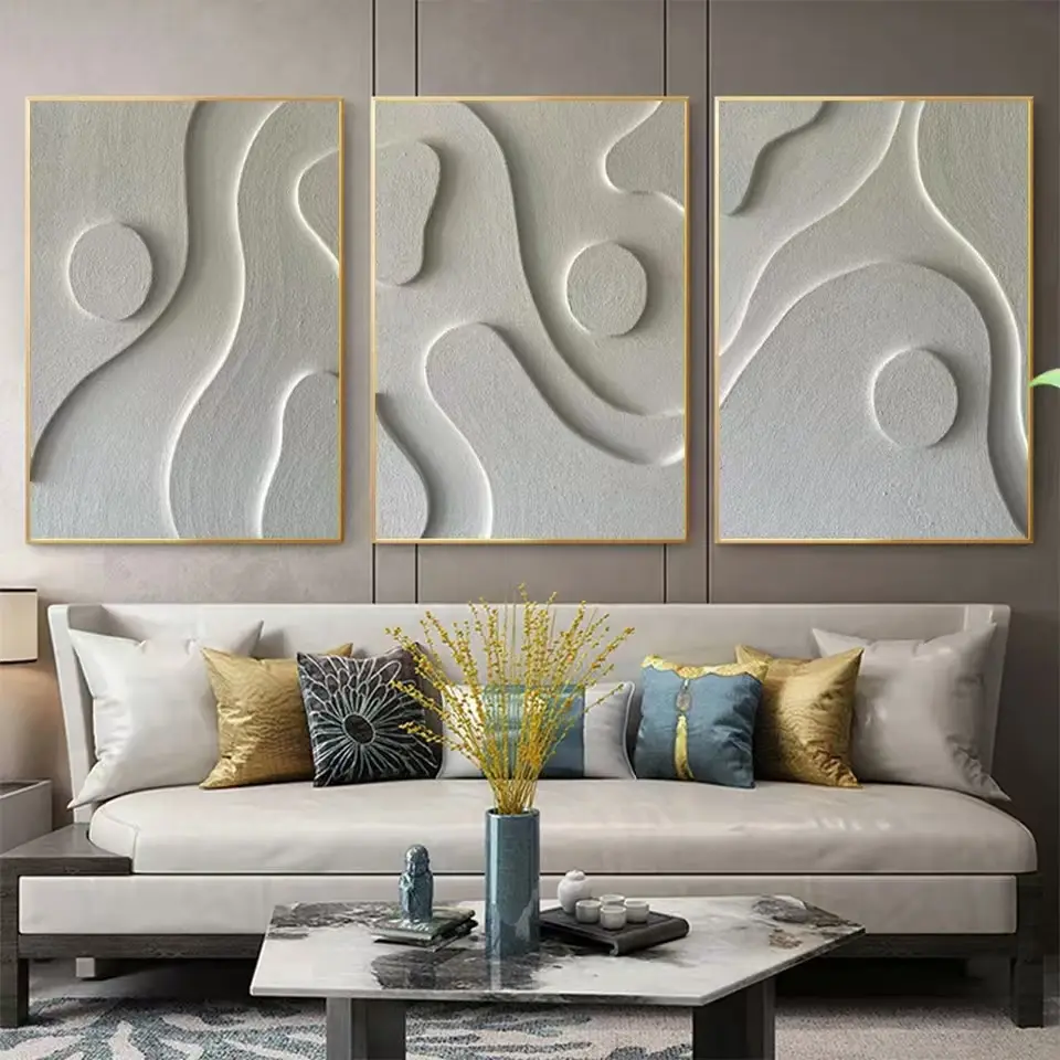 3pcs Abstract 3D Texture Wall Decor, Modern Abstract Design, Modern Bohemian Canvas Oil Painting Print Poster, Living Room Bedroom Minimalist Home Unframed Decoration, Canvas Wall Art