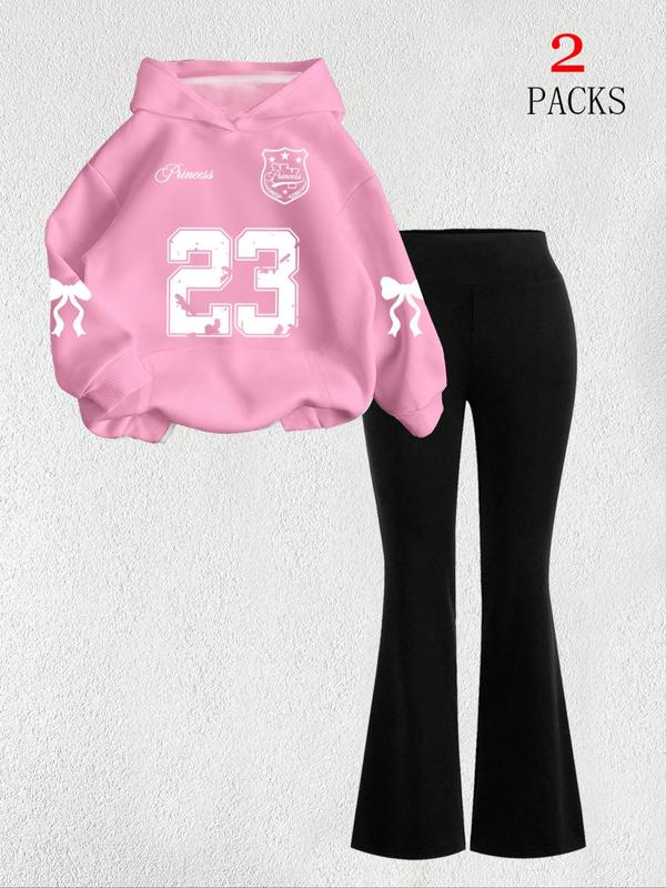 【FREE PERSOMALITY】Women's Warm Sweatshirt Set + Slim Fit Flare Pants, Casual Butterfly Print, Kangaroo Pocket, Fall & Winter