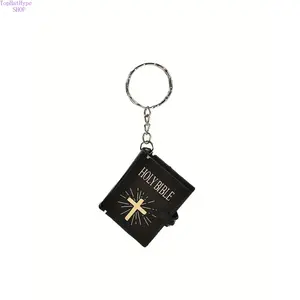 Mini Holy Bible Keychain with Religious Gothic Cross Pendant, Men’s Decorative Mini Book Accessory, Keychain for Car Keys, Ideal Gift Choice