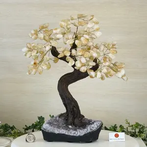 Citrine 14" Tall Bonsai Gemstone Tree, Amethyst Base, 180 Gems #5404CITR