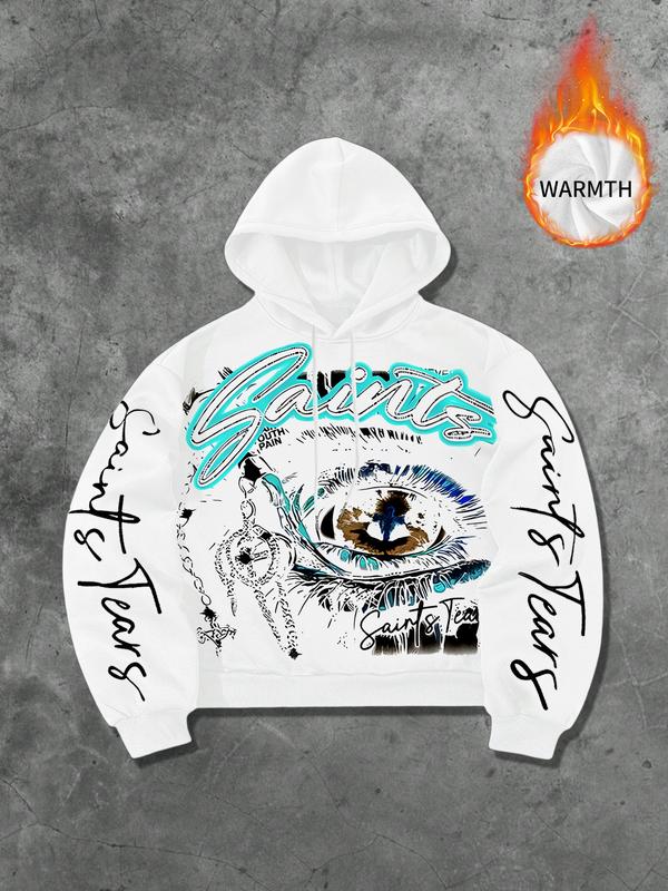 Unisex Fall Winter Graphic Hoodie, Dark Culture Fleece-Lined Sweatshirt, Eye Chain Print, Streetwear, Casual Fit, Long Sleeve