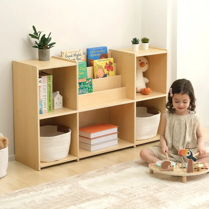 OOOK Plywood Montessori Bookshelf, Multi-purpose Children's Furniture Toy Storage Organizer