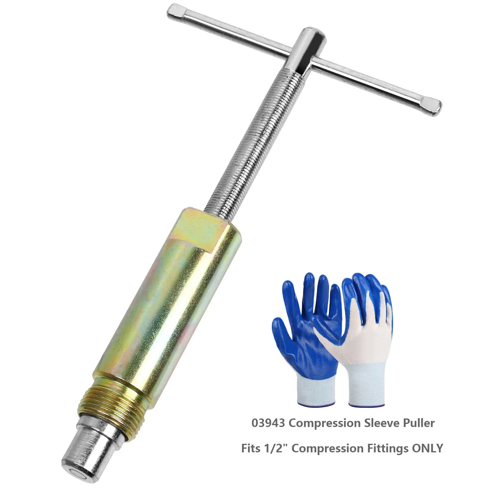 03943 Compression Sleeve Puller with Work Gloves, 1/2" Pipe Fitting Nut & Ferrule Remover, Heavy-Duty Jaw Puller Tool