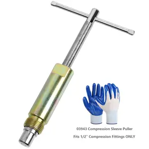 03943 Compression Sleeve Puller with Work Gloves, 1/2" Pipe Fitting Nut & Ferrule Remover, Heavy-Duty Jaw Puller Tool