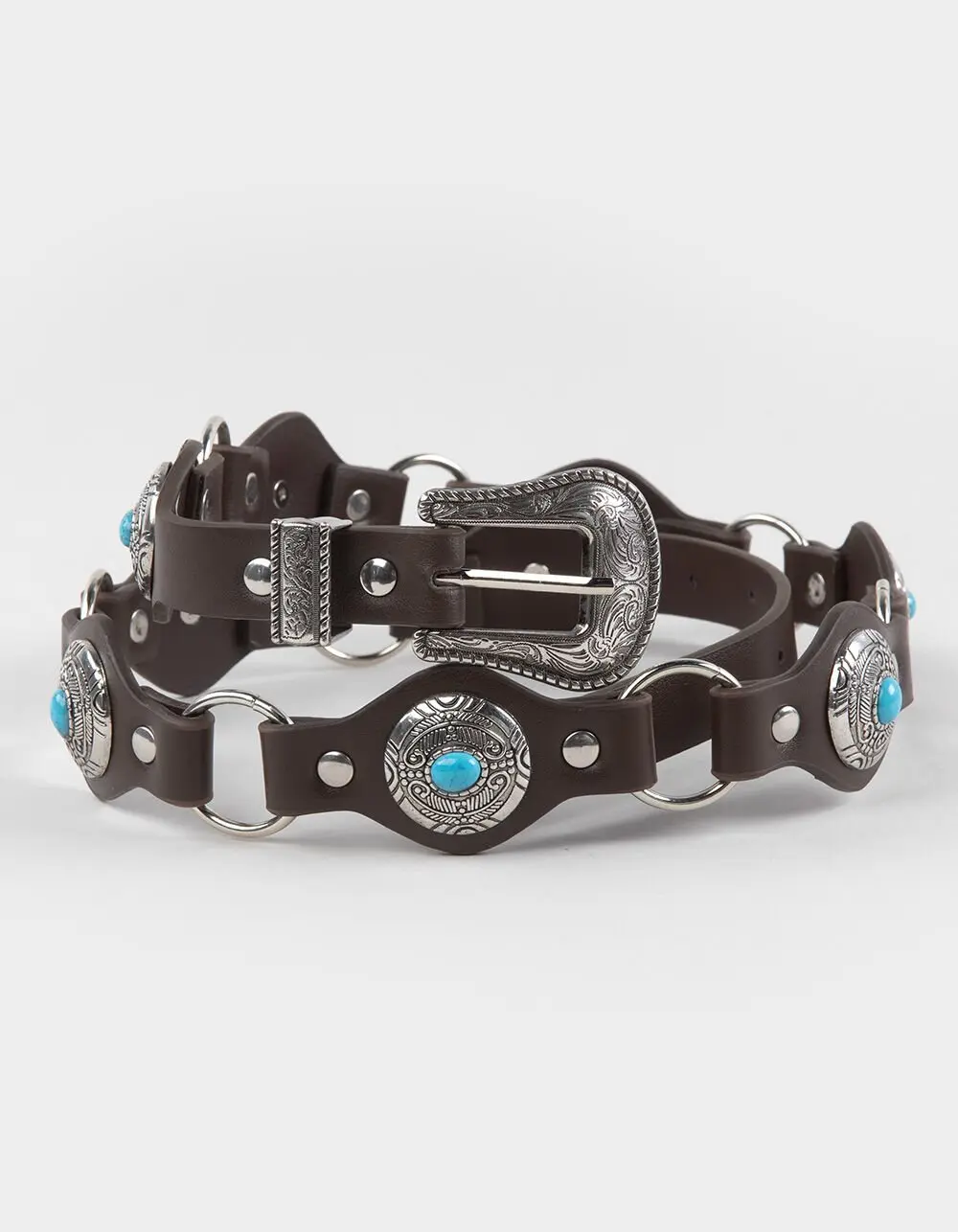 Turquoise Concho Ring Belt, Brown