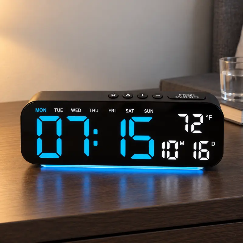 9.4" Large LED Digital Alarm Clock for Bedroom, Color-Backlit Modern Desk Clock with Ambient Night Light, Dual Alarms, 12/24H, Temp, USB Port - TIMESS