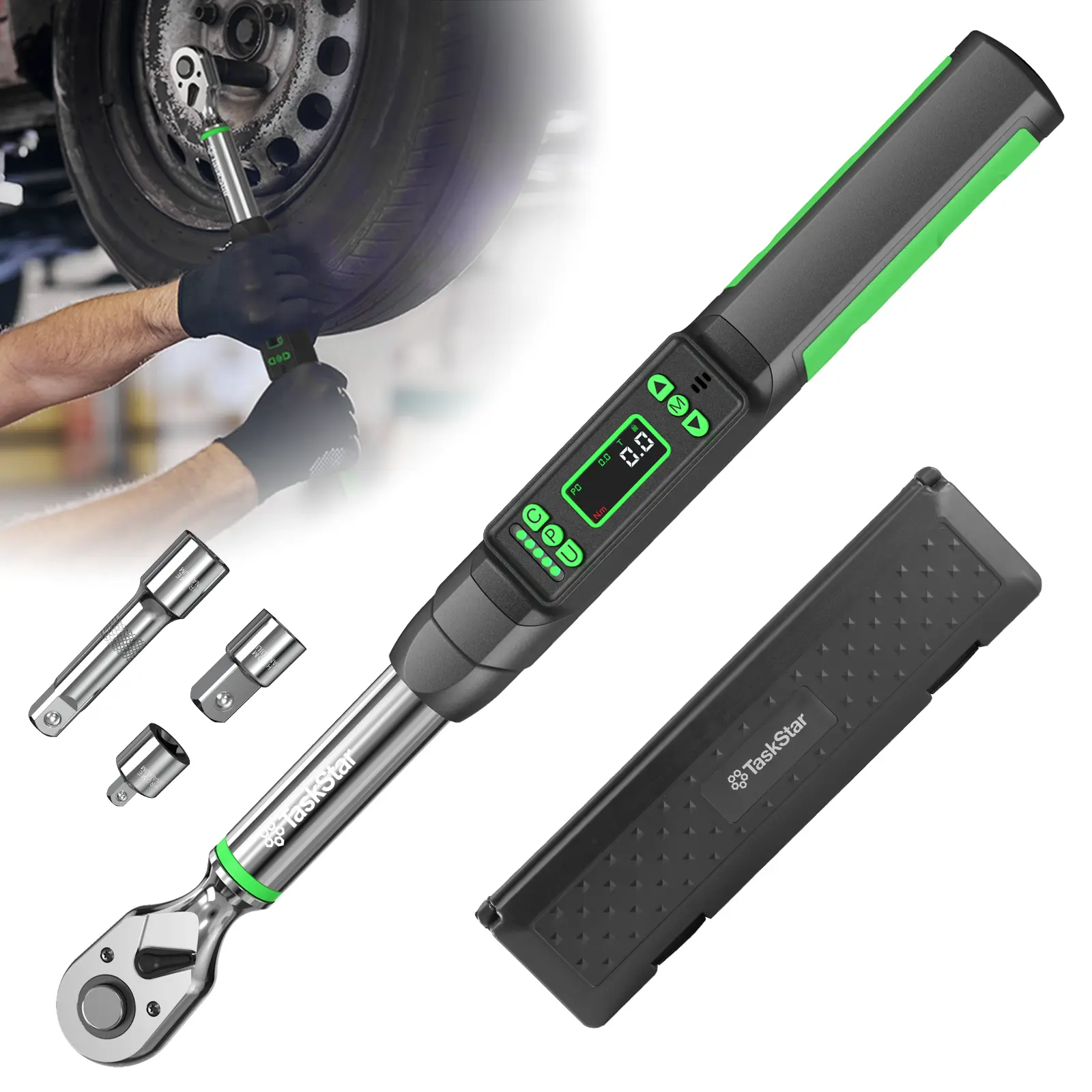 TaskStar 3/8" Electronic Torque Wrench Digital Screwdriver, 0-162ft-lbs/0-220N.m Torque Accuracy (±2%), 3 Adjustable Modes, Dual Alarm, LCD Display, Metal Build, for Car Care, Men's Gift