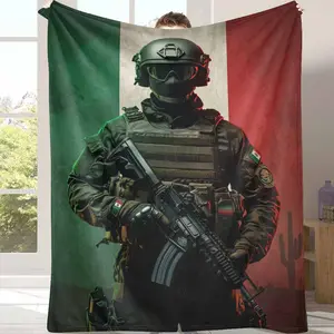 Tactical Soldier Flannel Blanket with Mexican Flag Patriot Print - Ultra Soft Plush, Lightweight Breathable Fabric - Ideal for Military Enthusiasts, Outdoor Camping, Cozy Couch Lounging - Unique Birthday Gift, Bedding Accent Throw