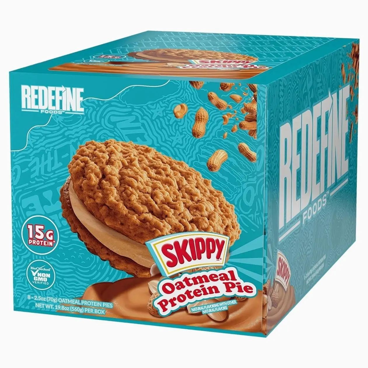 Redefine Foods Oatmeal Protein Pie, SKIPPY Peanut Butter - 8 Count - 15g of Protein Per Serving - Non-GMO