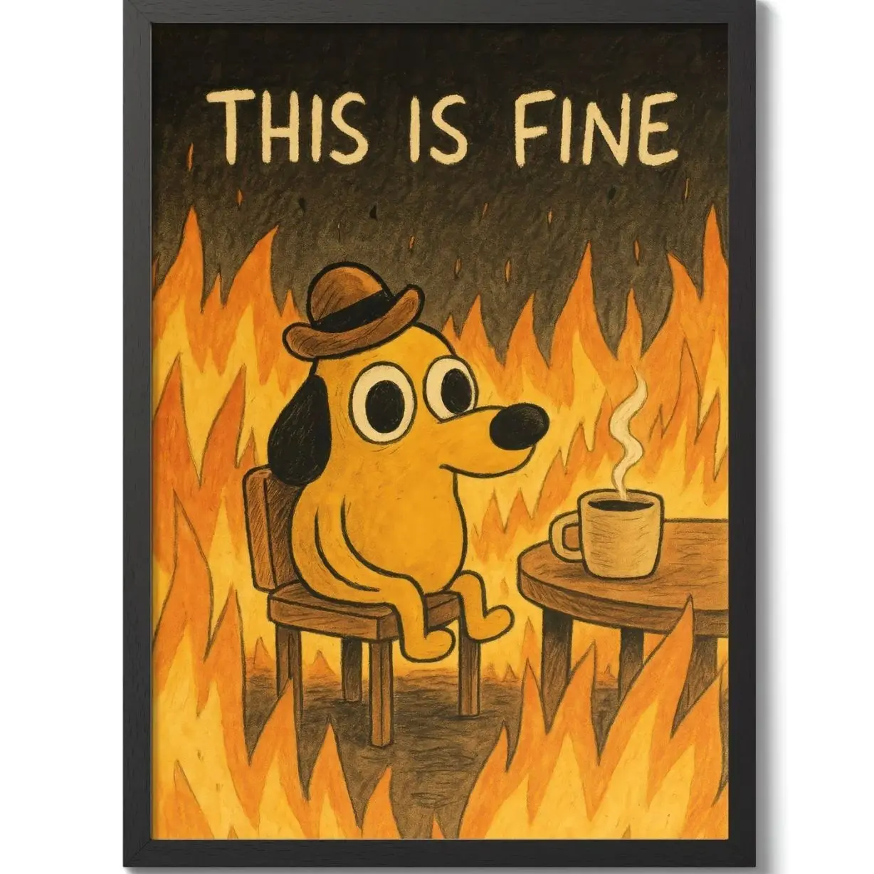 This Is Fine Meme Print, Funny Poster, Typography Wall Art Decor Gift
