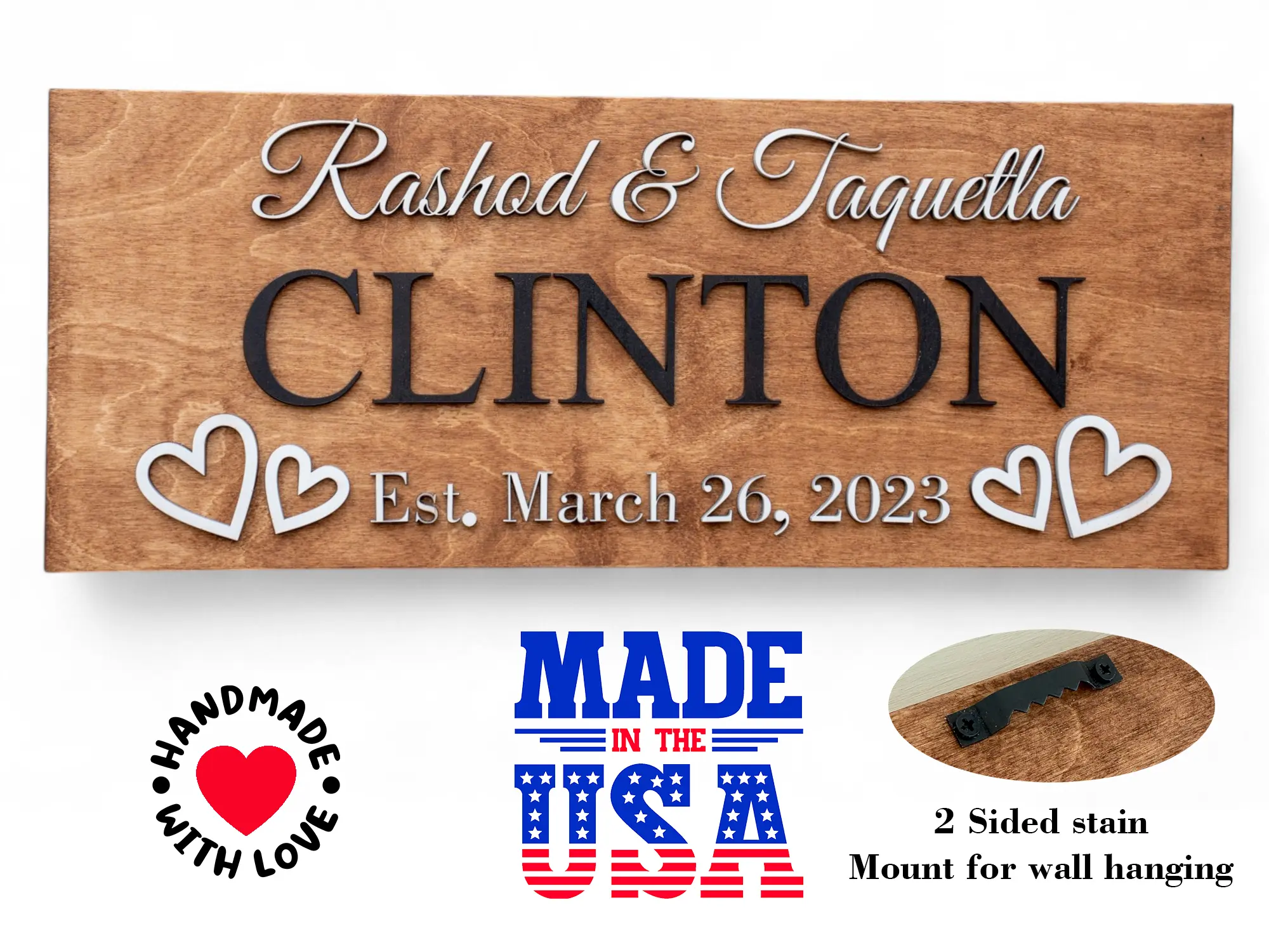 Custom Family Name Sign Personalized Wooden Wedding Gift Rustic Last Name Wood Plaque Established Date Sign Anniversary Handmade in the USA Decor