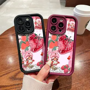 Strawberry Shortcake Pattern Phone Case, Soft Silicone, Fully Protected and Shockproof For iPhone 17 16 15 Pro Max 14 13 12 11Plus Air y Samsung S25 S24 S23 S22 Ultra S25Edge S24FE PlusPink Girl