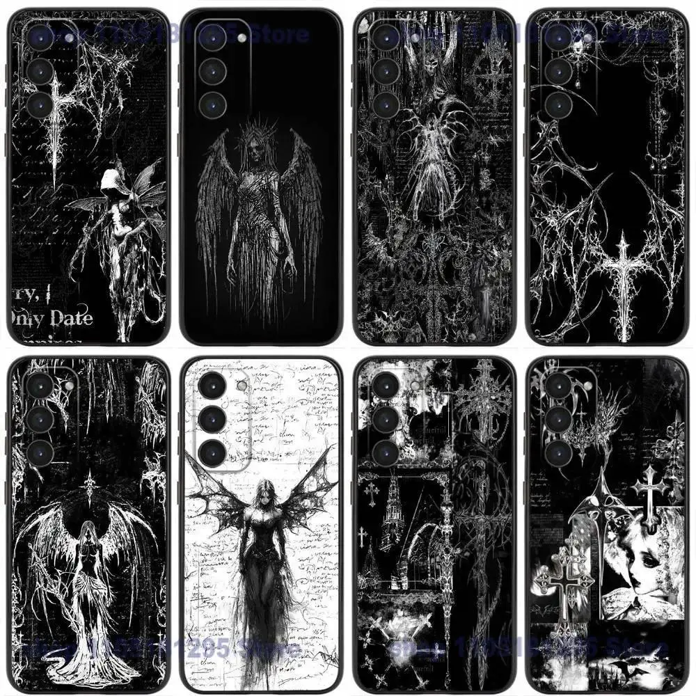 Gothic C-Cyber S-Skull Phone Case Black Silicone Cover for Samsung Galaxy A8-A73 & Note 8-20 Stylish Shockproof Protective Shell