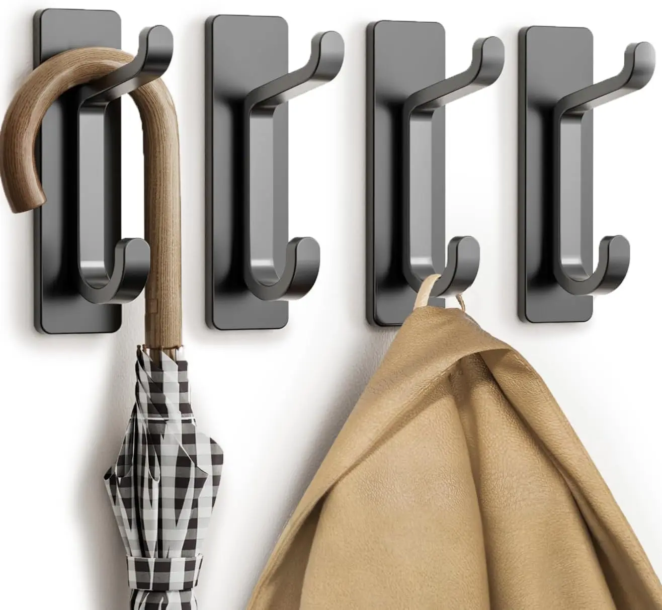 Strong Adhesive Wall Hooks 4 Pack Heavy Duty Stick On Hangers Hold Up To 13LB For Coat Towel Home Bathroom Bedroom Storage Organizer