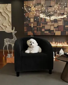 Velvet Accent Chair, Barrel Club Chair with U-Shaped Backrest & Padded Seat - Plush Armchair for Living Room, Bedroom, Waiting & Reception Areas