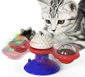 Golipal Interactive Windmill Cat Toys with LED Light Ball Suction Cup Catnip Toy for Indoor Cat Exercise Cat Entertainment Set: Interactive Rotating Disk, Feather Teasers, Tumbler, Windmill Toy - Keeps Cats Active & Engaged