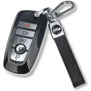 Suitable for Ford Keychain Protective Case with Keychain Full Protection Durable ABS Shell for 2018-2025 Models Expedition Explorer Edge Escape Mustang Bronco F-150 Ranger Maverick Lincoln (Black)