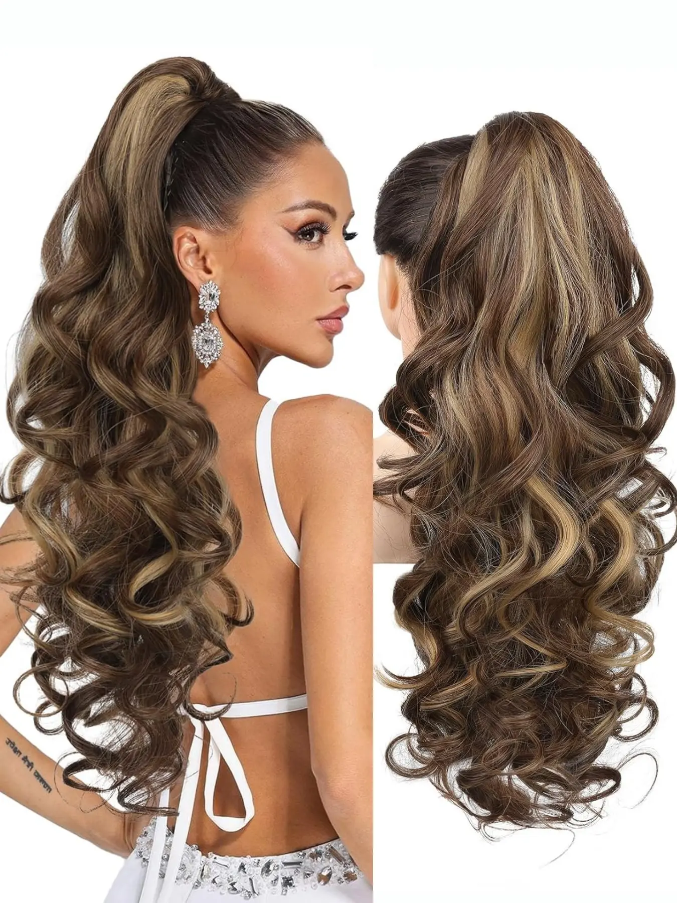 Women's Clip-In Large Wave Ponytail Wig, Fluffy Invisible Big Curl Loose Wavy Wave Long Hair Natural Wave Ponytail Braid, Fake Synthetic Wavy Curly Hair Extension, Wavy Synthetic Hairpiece, Synthetic Extensions, Wavy Curly Ponytails