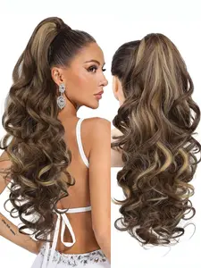 Women's Clip-In Large Wave Ponytail Wig, Fluffy Invisible Big Curl Long Hair Natural Wave Ponytail Braid, Fake Synthetic Wavy Curly Hair Extension