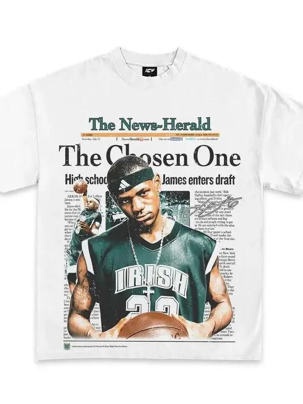 Premium soft cotton unisex oversized short sleeve tee with vintage 2002 Lebron James The Chosen One graphic classic basketball streetwear ideal fan gift for adult men women daily casual outdoor wear