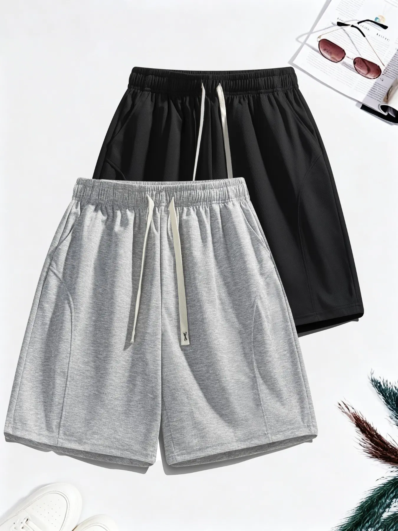 Men's Solid Color Drawstring Waist Shorts, Casual Loose Fit Shorts for Summer, Men's Bottoms for Daily Wear, Drawstring Waistband Shorts