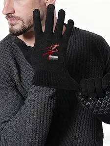 Black Knitted Winter Gloves with Hayabusa Red Kanji Print Pattern  NonSlip Grip for Outdoor Activities  Cold Weather Protection for Men and Women  Perfect Christmas Holiday Gift  Ideal for Winter Sports  Hiking  and Daily Use