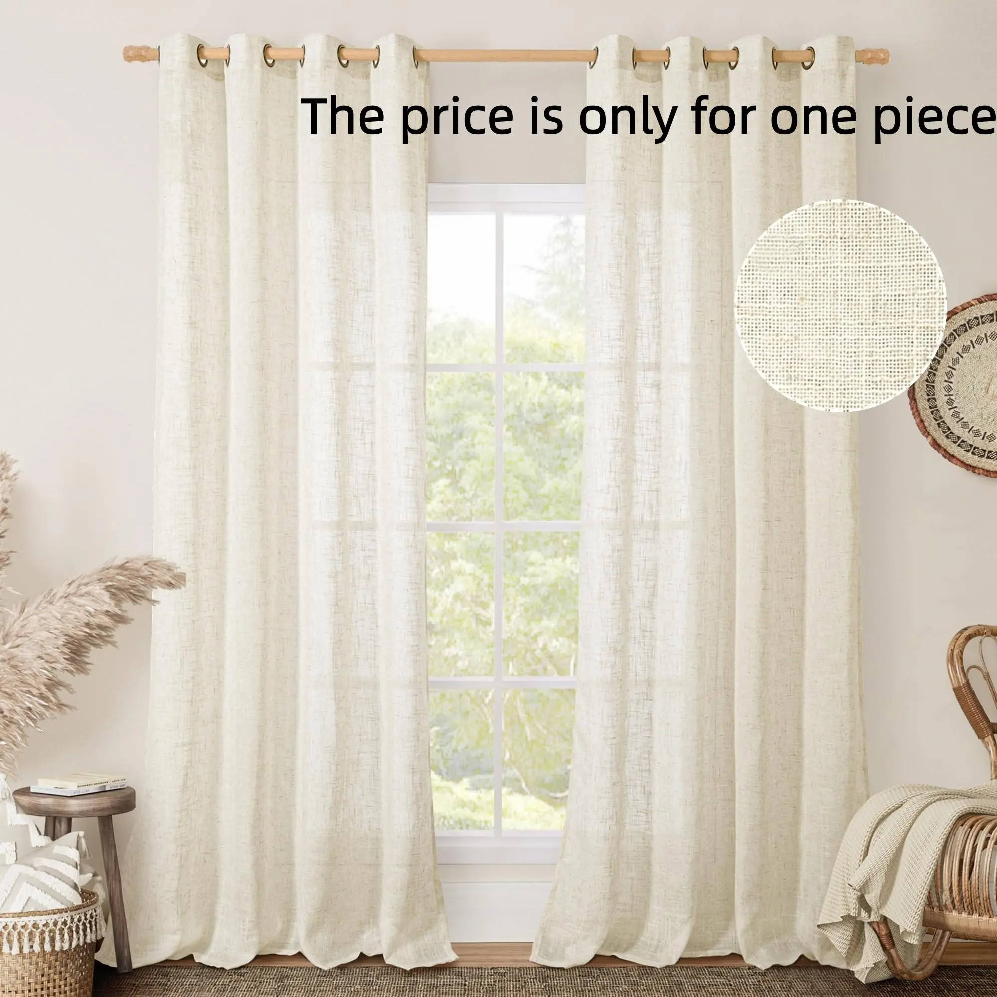 1pc Lamit Natural Ivory Linen Semi Sheer Curtains, Room Decor Curtain, Home Decoration Curtain, Cream Color, Lightweight & Breathable, Ideal for Home Decor, Elegant Design