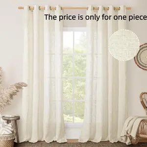 1pc Lamit Natural Ivory Linen Semi Sheer Curtains, Window Curtain, Cream Color, Lightweight & Breathable, Ideal for Home Decor, Elegant Design