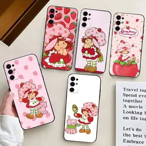 Cartoon S-Strawberry S-Shortcake-Girl Phone Case Black Silicone Soft For Samsung S26,S25,S24,S21,S22,S23,Ultra,Plus,Fe For iphone 17 16 15 14 13 12 11 17Air Plus Pro Promax