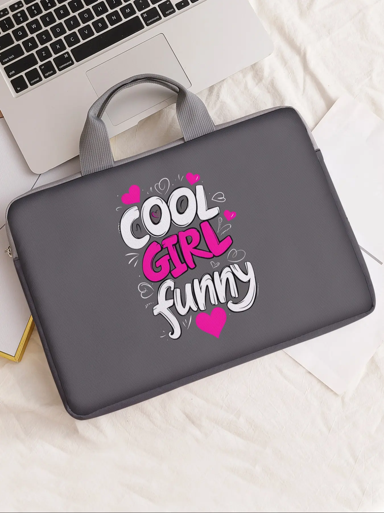 Creative Letter Pattern Notebook Bag, Soft Notebook Cover, Fits Laptop, Tablet, Zipper Storage Pouch, Casual Style, All Seasons