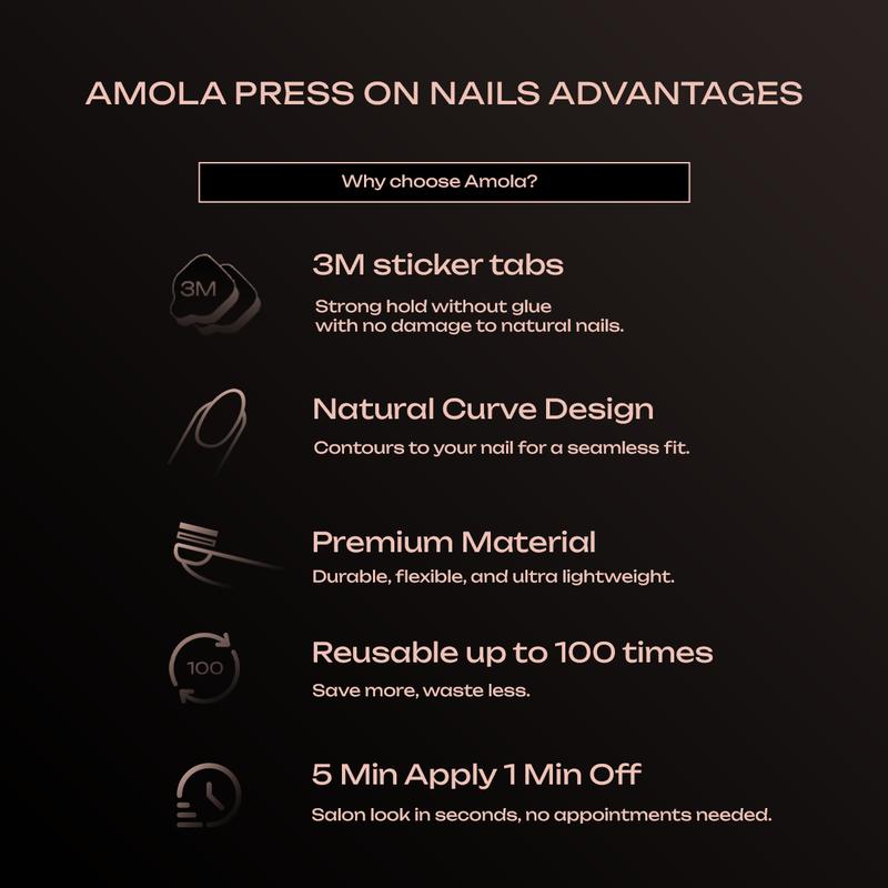 (Buy 2 Get 1) AMOLA - Press on nails Spinning Collection - SB-003 Handmade Press-On Nails [Free Tools with 3M Glue Tabs] Reusable, Long-Lasting, Salon-Quality