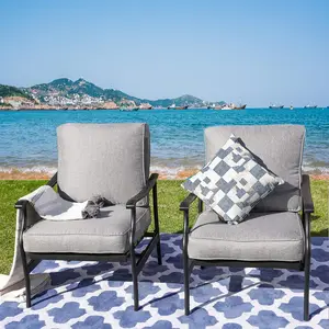 LOKATSE HOME 2 Pcs Outdoor Metal Furniture Patio Bistro Set Steel Dining Single Chairs with Cushion