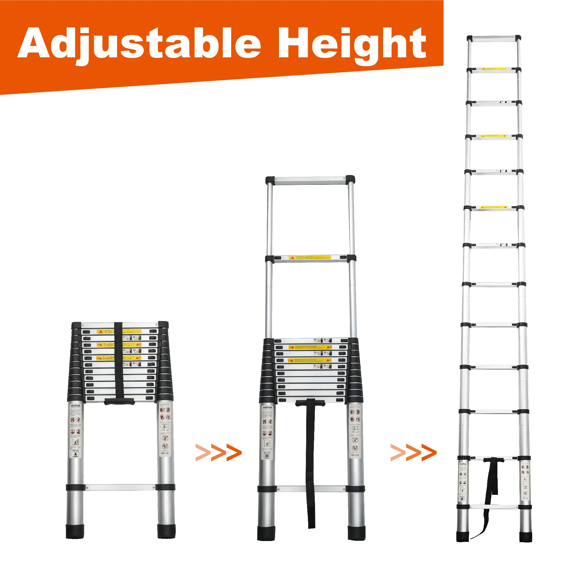 12.5 ft Aluminum A-Frame Telescopic Ladder - Adjustable Height, 300 Lbs /150 Kg Capacity, Compact Folded, Tool Platform, Stabilizer Bar, Velcro Strap, Portable for Painting & Tree Climbing, Easy Storage, Outdoor