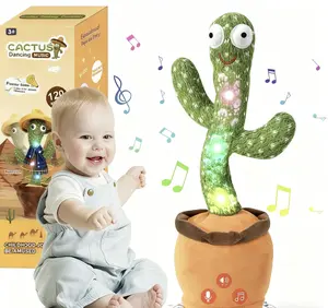 USB Charging Dancing Talking Cactus Toy for Baby Toddler Boys Girls Gifts Singing Mimicking Recording Repeating 120 English Songs Adjustable Volume LED Flashing Safe Material Interactive Learning Fun