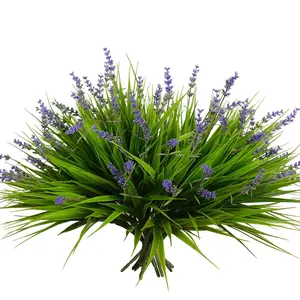 Artificial Plant, Fake Monkey Grass with Flower, UV Resistant Plant Decor for Window Garden Patio Hanging Planter Pathway Front Porch, Ornaments