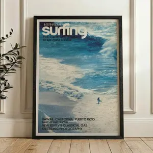 Surfer on Ocean Wave Poster, Vintage Surf Wall Art Print, Coastal Beach House Decor, Ocean Photography Artwork, Surfer Gift