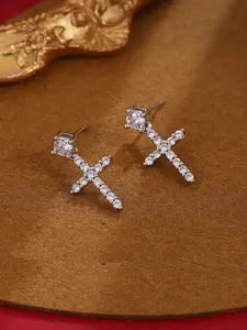 Men's Cross Stud Earrings with Zirconia, Hip Hop Trendy Drop Earrings, Rap Singer Style Jewelry, Includes Beautiful Gift Box