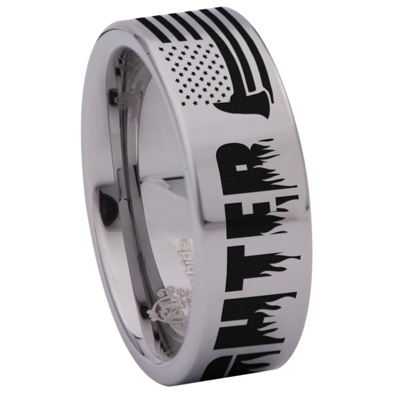 Firefighter Axe American Flag Tungsten Carbide Ring
