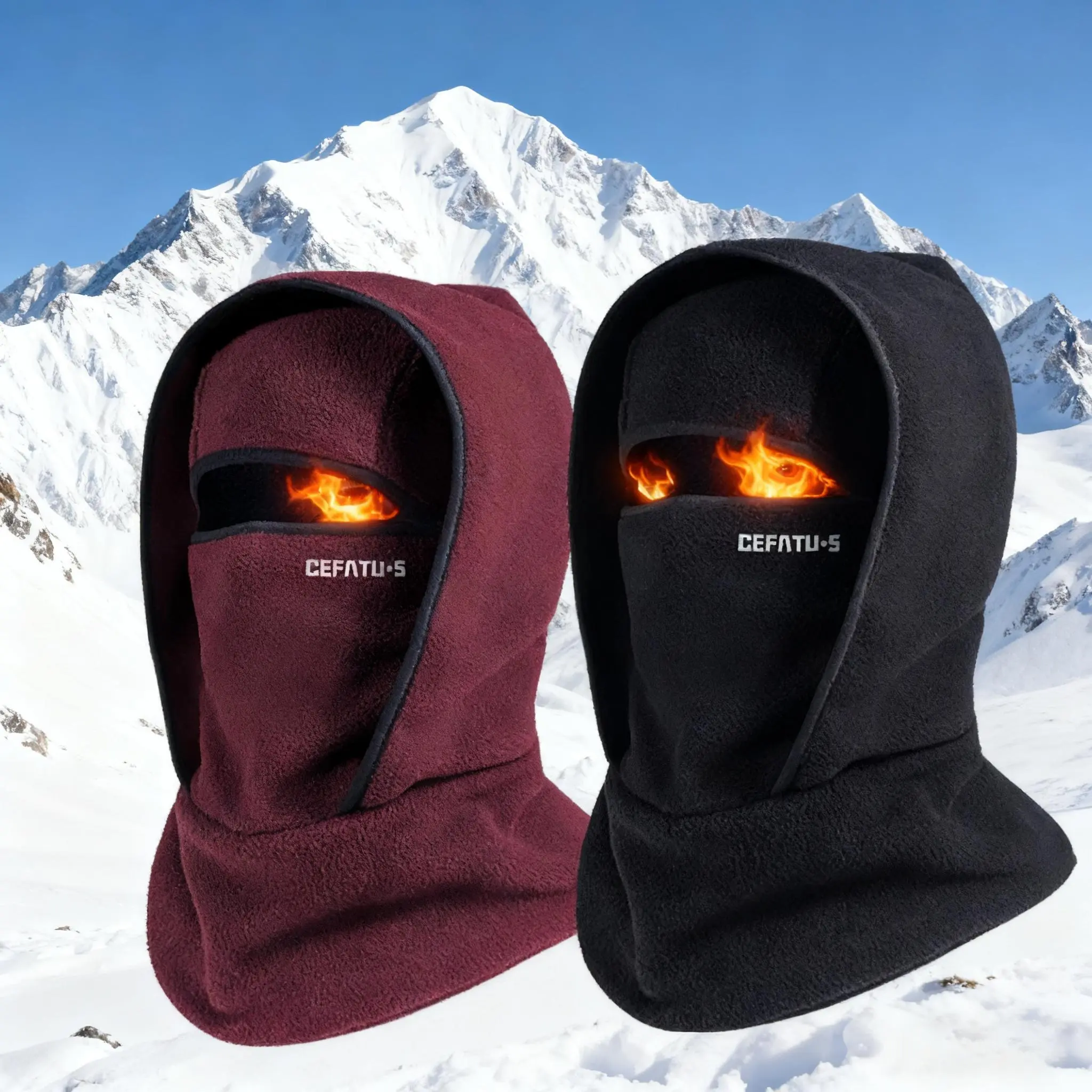 Unisex Hooded Cotton Fleece Full Face Hood, Warm Windproof Winter Hat with Soft Lining, Comfortable Outdoor Sports Headwear for Skiing, Camping, Cold Weather Activities